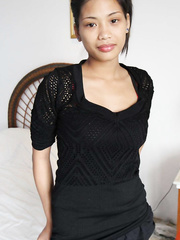 Thin Filipino hotty shows off her her hairless slit previous to jerking a sex tourist