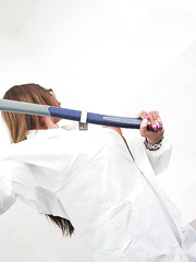 Lusty nurse with jaw-dropping large love bubbles and nylon clad legs copulates a subrigid dong