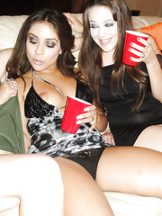 Latin legal age teenager chick Jynx Maze engulfing 3 schlongs at a bang party