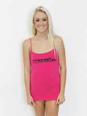 Skinny blond gal Roxxi Silver makes her bare modeling debt in striped socks