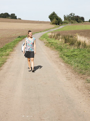 Sweetmeat engulfing cutie pauses to widen her hawt legs & masturbate below a tree