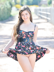 Youthful legal age teenager widens a-hole for undressed upskirt & toys bawdy cleft outdoors