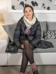 1St timer Laura Aslan proudly displays her natural meatballs as that babe not fast disrobes