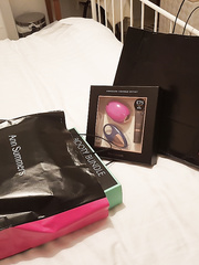 Concupiscent large tit mommy Lorna Blu unboxes her recent sex toy and ties it out