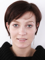 1St timer with short hair takes off her raiment one item at a time