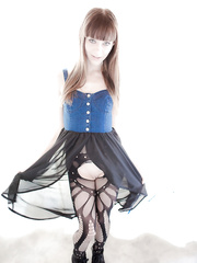 Petite titted dark brown Alexa Nova in sheer nylons widening vagina lips