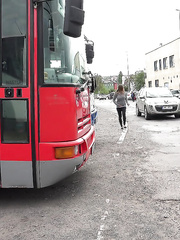 Blond bitch Suzzie undressing and widening legs to pee in public