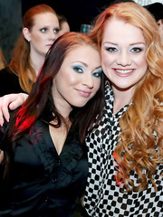 Lascivious drunken party cuties striping and wanking and engulfing in wild club joy