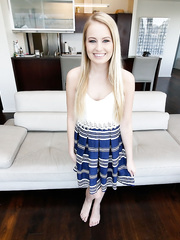 Tiny titted smiley golden-haired Scarlett Sage widens wide to get huge jock