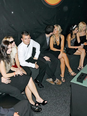 Lustful hotties hand out the specie whilst fucking male strippers inside a club