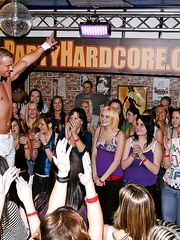 Party gals acquires moist in champagne whilst onstage with male strippers