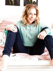 Lovely little Chastity Lynn flashes her petite gazoo & widens nude snatch