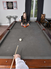 Pornstar Kimmy Granger plays pool previous to this babe gives a blow job in POV
