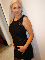 Excellent blond honey remains in nylons and high heels in dilettante gallery