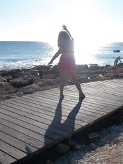 32 year old sexy wife having fun outdoors in the sunshine at seaside