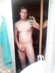 Young hot boy shows his nice dick taking self shot pics in mirror