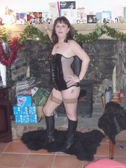 Slutwife deb in pvc tan stockings and boots posing for amateur pics