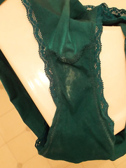 My Wifes Pussy Juice Stained Panties Draped Over My Penis