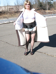 A little flashing and showing cross dressing public lingerie exhibit