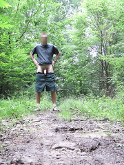 Hot stroll and strip in the woods sitting on bench naked