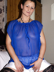 See Through Blue Top & No Knickers Wearing See Through Blouse