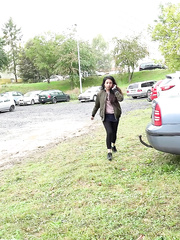 Smokin' Goldie has to go on the road,strapon so that babe pulls over and squats for a pee