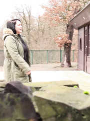 Chunky female Dora Darksome receives caught peeing behind the bushes on security webcam