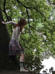 Solo angel hikes up her petticoat and takes a badly needed pee in the forest