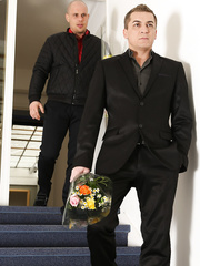 Pale redhead Linda Ravishing acquires piddled and jizzed on a after a double penetration