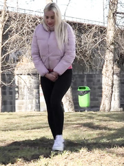 Short taken Daisy Lee compulsory to drop her panties and pee outside on a chilly day