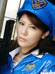 Delicious oriental honey with neat arse taking off her police uniform