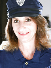 Luscious older in lady cop uniform brings out precious boobies and constricted a-hole