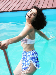 Thin legal age teenager Callista B acquires soaked previous to removing tube top for bare positions