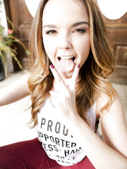 Fitness hotty Dillion Harper in dark underclothes disrobes to show nude body