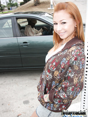 Redhead whore Scarlett Ache gives up her pierced cookie to a large darksome dong