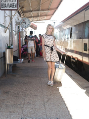 Golden-Haired playgirl Chloe Toy flashes upskirt pants during the time that hailing a ride