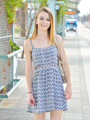 Nice-Looking tiny titted blond flashes undressed upskirt and strolls in nature's garb in public