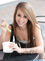 Cute 1st timer flashes her petite marangos whilst out in public