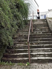 Cute golden-haired Chrissy is locked out of the abode so this babe makes water on the steps