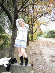 1St timer Nesty exposes her wobblers and butt atop an old abode foundation