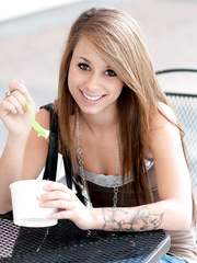 Wicked solo hotty Riley Jensen flashes her miniature boobs in public