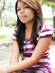 Petite Filipina beauty Honeybabes removes cute pants previous to sex with a Farang