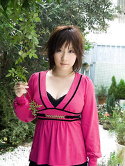 Japanese hotty Hanno Nono caresses large naturals whilst getting mostly nude