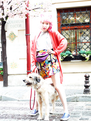 Legal Age Teenager solo beauty with pink hair display her hairless cum-hole in yellow OTK socks