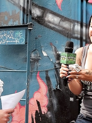 Golden-Haired hotty in sunglasses pulls out her boobs and pleasures a penis for money