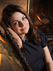 Enjoyable legal age teenager Odara removes suit & cotton pants to show shaved bawdy cleft close up