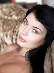 Brunette Hair sweetheart Lucy Li flaunting big all natural legal age teenager boobs for glam images