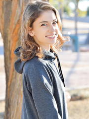 Sinless sweetie flashes upskirt schoolgirl pants outdoors in white socks