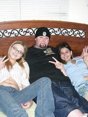 2 legal age teenager cuties fuck an aged obese lad on a dare instead of going to school