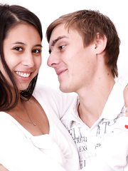 Black haired legal age teenager and her dude ally fuck on wooden stairs